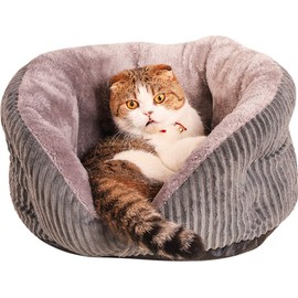 La La Pet® Plush Cat Bed Cave Self Warming Dog Bed Washable Calming Pet Bed Cat Nest House for Small Dogs Puppy and Kitties, Grey, Medium