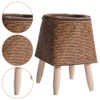 Indoor Woven Planter with Stand, Rattan-Style Plastic Flower Pot Holder,