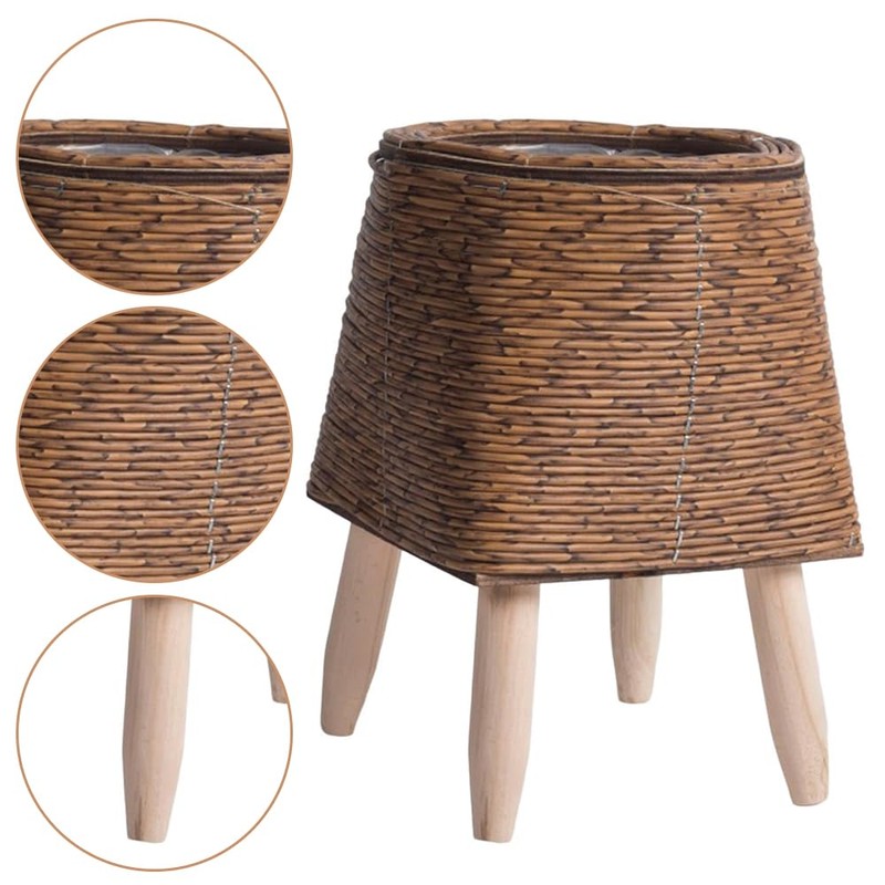 Indoor Woven Planter with Stand, Rattan-Style Plastic Flower Pot Holder,