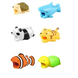 TopHomer 6 Pcs Universal Cute Animal Bites Cable Protector - Prevents Breakage, Cord Saver Case, Mini Chewers, Blue