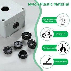 EASYEAH 60PCS Cable Grommets, 1/2"(13mm) Desk Hole Cover Petal Shaped Buckle Type Nylon Snap Bushing Grommet, Wire Hole Cover Insert for Cables and Cords Management and Protection of Cabinet, Black
