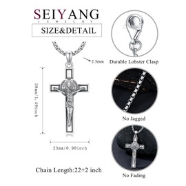 Seiyang Crucifix Necklace Men 925 Sterling Silver Cross Pendant Jesus Cross Pendant Christian Jewelry Religious Gifts for Men