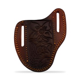 Hercules Knives Custom Leather Sheath Slanted Pancake Tooled Leather Sheath/Trapper Knife Sheath/Hunting Knife Sheath 100% Real Leather Cover/Tan Both Side Carry Design (LSE)