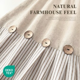XOGUIBO Farmhouse Shower Curtain Linen Beige Button Woven Fabric Country Rustic Western, Pleated Beige Stripe 72" W x 72" L