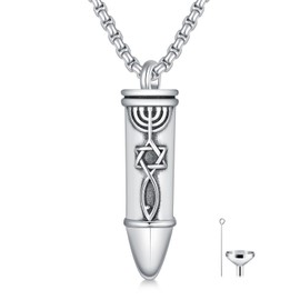 SIMONLY Bullet Cremation Urn Necklace for Ashes 925 Sterling Silver Messianic Ashes Pendant Necklace Jewish Memorial Keepsake Jewelry Gifts for Women Men