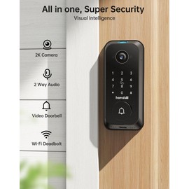 hornbill Camera+Ring Doorbell Video Smart Door Lock: Fingerprint Keyless Entry Keypad Door Lock, Built-in WiFi Deadbolt for Front Door, 2K HD/Two-Way Audio/App Remote Control/PIR Motion Detect, Black