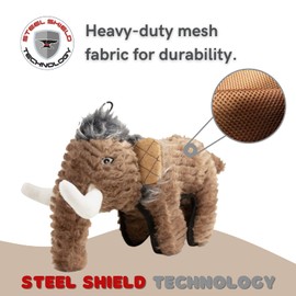 Steel Dog Ruffian Woolly Mammoth, Large Plush Dinosaur Dog Toy, Tough & Chew Resistant, with Tennis Ball & Crinkle Body, for Small, Medium, and Large Breed