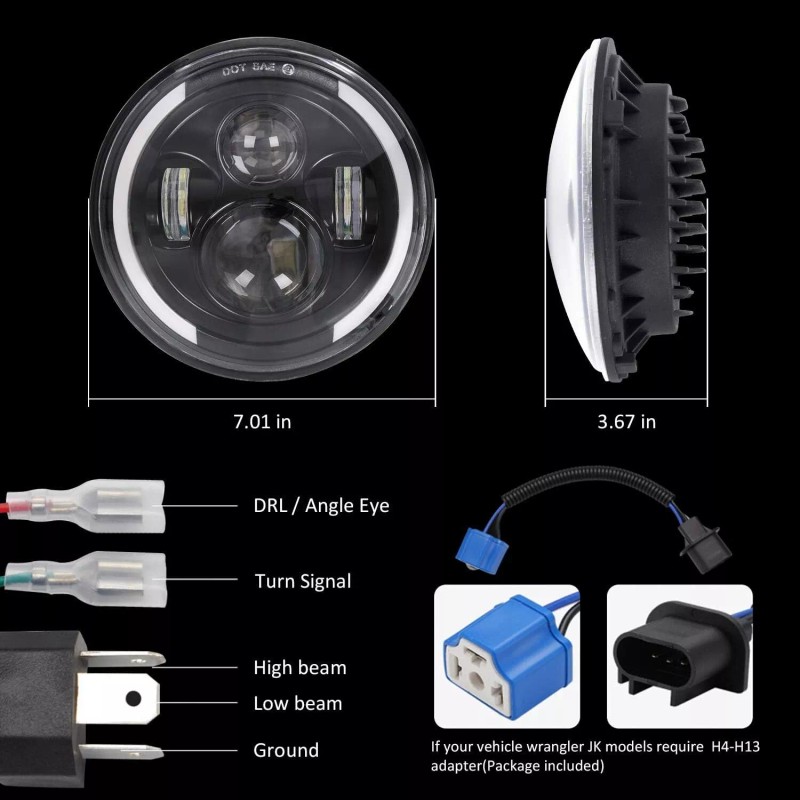 RIDROID 7" LED Headlight + Passing Lights For Harley Davidson