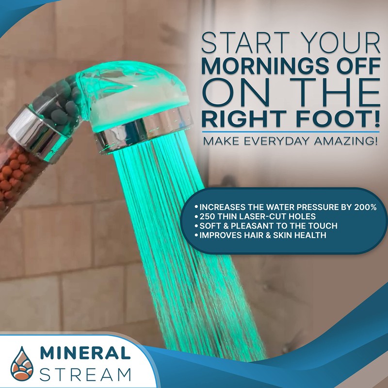 MineralStream LED Ionic Shower Head Kit with Replacement Beads +