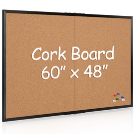 Board2by Extra Large Cork Bulletin Board 60" X 48", Foldable Notice Pin Board for Wall, Black Wood Framed 5'x4' Corkboard, Wall Mounted Noticeboard with 32 Push Pins for School, Home & Office