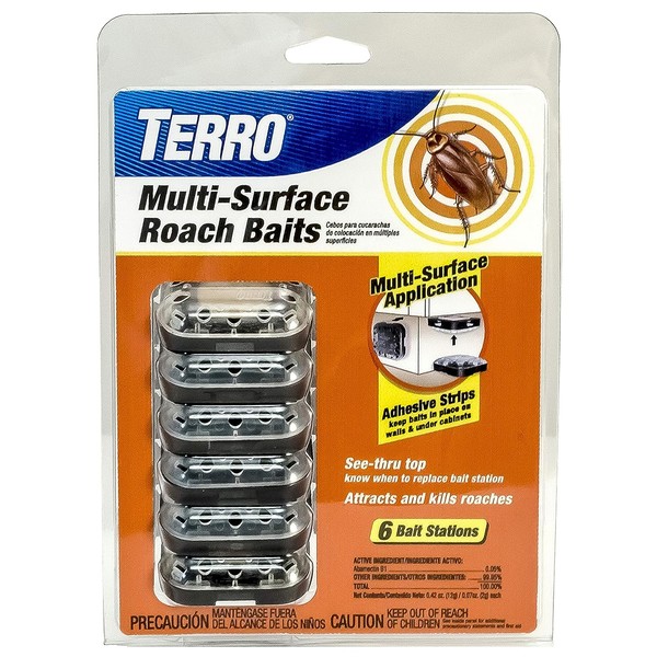 TERRO T500 Indoor Multi-Surface Roach Killing Bait Cockroach Killer - 6 Bait Stations, Black