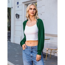 Totatuit Women's Y2K Bolero Shrugs Long Batwing Sleeve Knit Cropped Cardigan Drop Shoulder Cardigan with Back Slit Green
