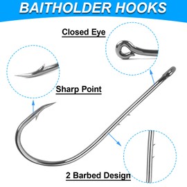 Baitholder Fishing Hooks Long Shank Beak Bait Holder Hooks Black Offset Jig Fishing Hooks with 2 Barbs,Size:4#-6/0 (4#-50PCS)