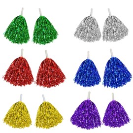 LxcshLjx 12 Pcs Cheerleading Pom Poms, Plastic Metallic Foil Cheer Pom Poms with Plastic Handles, Spirited Hand Flowers Cheerleading Equipment, Cheerleader Pompoms for Dance Matches Stage Performance