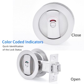 Dontay Pocket Door Color Coded Indicators Lock,Privacy (Bed/Bath) Handles Latch, 2-3/8" Backset, Hardware for 1 3/8″ to 2 3/16″ Thickness Door(Excluding Edge Pull, Brushed Nickel, Round - 1 Pack)