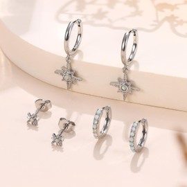 Kakonia Gold Silver Earrings Set for Women Girls Hypoallergenic Hoop Earrings and Stud Earrings 18K Gold-Plated CZ Opal Pearl Stackable Earrings Set for Multiple Piercings, Copper, Cubic Zirconia