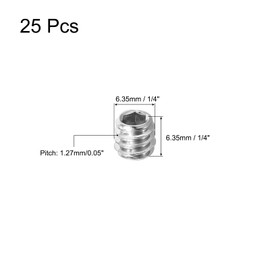 sourcing map 25Pcs Hex Socket Grub Screw, 1/4-20x1/4" 304 Stainless Steel Head Socket Set Screws Flat Point Grub Bolt for Door Handles, Light Fixture Repair