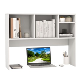 MAT EXPERT Desktop Bookshelf, Wooden Desk Shelf for Top of Desk with Anti-Tipping Kits & Non-Slip Foot Pads, 4 Shelves Waterproof, 2-Tier Multi-Functional Desk Hutch for Home, Office, Dorm (White)