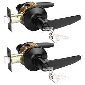 Probrico 2 Pack Entrance Door Levers Door Lock in Black, Combo Entry Door Handles with Locks and Keys Keyed Alike Each with 3 Same Keys