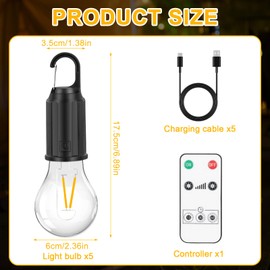 Mineup Campinglampe Aufladbar, 5 Stück Tragbare Camping Licht Glühbirne, Wiederaufladbare Zeltlampe mit 3 Helligkeitsmodi, Wasserdicht Campinglicht,Zeltlampe Glühbirne für Camping,Stromausfall,Notfall