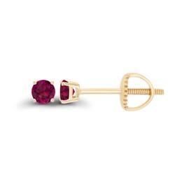 Solid 14K Yellow Gold 3mm Round Created Ruby July Birthstone Screwback Stud Earrings