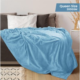 Utopia Bedding Washed Blue 300GSM Fleece Blanket (Queen Size - 90x90 Inch) Luxury Soft Bed Blanket (Bulk Pack of 9)