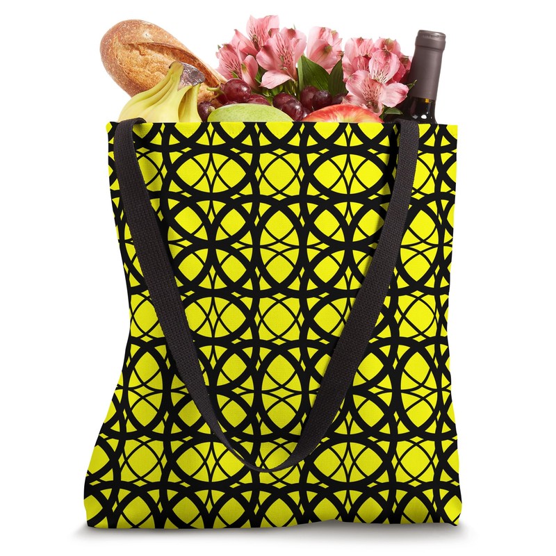 Minimalistic Geometric Item - Black Yellow Circular Pattern Tote Bag