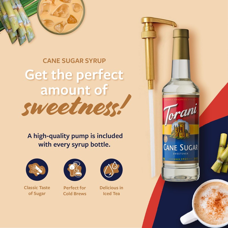 Torani Cane Sugar Sweetener, Simple Syrup for Drinks & Desserts,