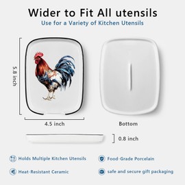 Funny Cute Rooster Patten Ceramic Spoon Rest for Kitchen Stove Top Counter, Large Spoon Holder for Kitchen Counter-Heat Resistant Cooking Utensil Rest Farmhouse Kitchen Décor (Do Not Use Dishwasher)