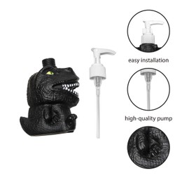 GoFika Vinyl Dinosaur Refillable Hand Soap Pump Dispenser Lotion Shampoo Sanitizer Bottle 11.8oz Kids Adults Friendly for Kitchen and Bathroom Accessories Cute Animal Look (Black)