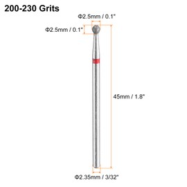 HARFINGTON 5pcs 200-230 Grits Diamond Grinding Bit 2.5mm Ball Head 2.35mm Shank 2.5mm Length Stone Sanding Drill Bits Rotary Tool for Ceramic Glass Nails Grinding Polishing