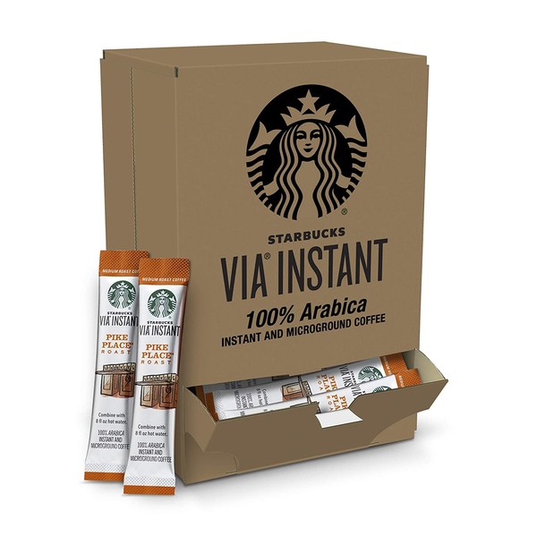 Starbucks VIA Instant Coffee Medium Roast Packets — Pike Place Roast — 1 Box (50 Packets)