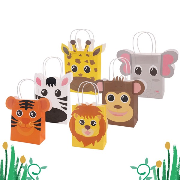 Jungle Safari Favor Bags Zoo Animals Birthday Treat Goody Bags for Kids Baby Jungle Party Favor Decorations Supplies Pack of 12