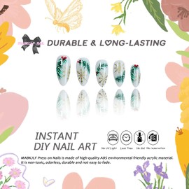 Christmas Press on Nails Medium Almond MABKJLF Winter Fake Nails False Nails with Designs Evergreen Bough Snowflake Mistletoe Glossy Glue on Nails Xmas Acrylic Nails for Women Girls 24 Pcs