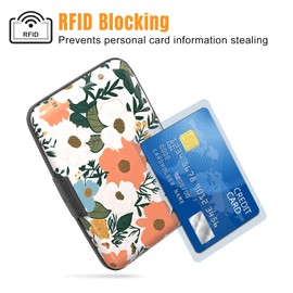 Rimilak Aluminuml Credit Card Holder, Mini Credit Card Wallet RFID Blocking Slim Metal Hard Case for Women Men, Orange Flower