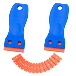 Tweozhui Pack of 2 Plastic Scraper Plastic Spatula with 100 Plastic Blades for Vinyl Sticker Removal, Glass Cleaning, Window Cleaning and Detailing of Vehicles - Blue, Scratch-Free Cleaning