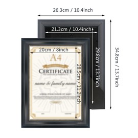 GraduatePro Picture Frame A4 Frame Certificate Plastic for Certificates Diploma Wall Hanging Gold Beads Vintage University Certificate Frame Black