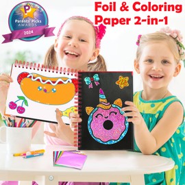 LIKYMO Foil Art for Kids - Foil Fun Food & Dessert Art and Craft for Kids, No Mess Creative DIY Activity Toys for 4 5 6 7 Year Old Girls Boys Gifts