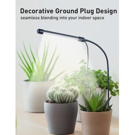 Grow Lights for Indoor Plants Full Spectrum, Plant Lights for Indoor Growing, 48 LEDs Ground Plug Grow Light with Gooseneck, Auto Timer & Dimmable Settings, Ideal for Small and Indoor Plants, 2 Packs