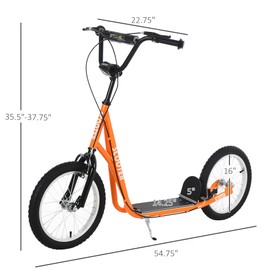 Benicabaly Youth Kick Scooter for Kids 5+ with Adjustable Handlebar and Dual Brakes, Inflatable Wheels, Orange