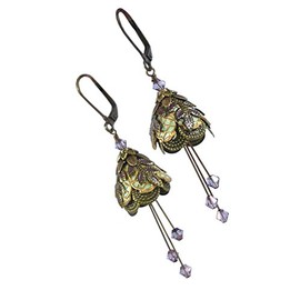 Fairy Flower Brass Leverback Dangle Earrings - Italian Courtesan, 2.5"
