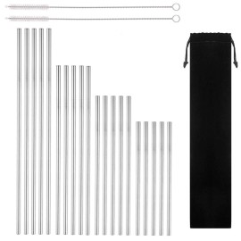 Bgmaximum Reusable Stainless Steel Drinking Straws, 20 Pcs 4 Size - 6.3'' 7.1'' 8.5'' 1...