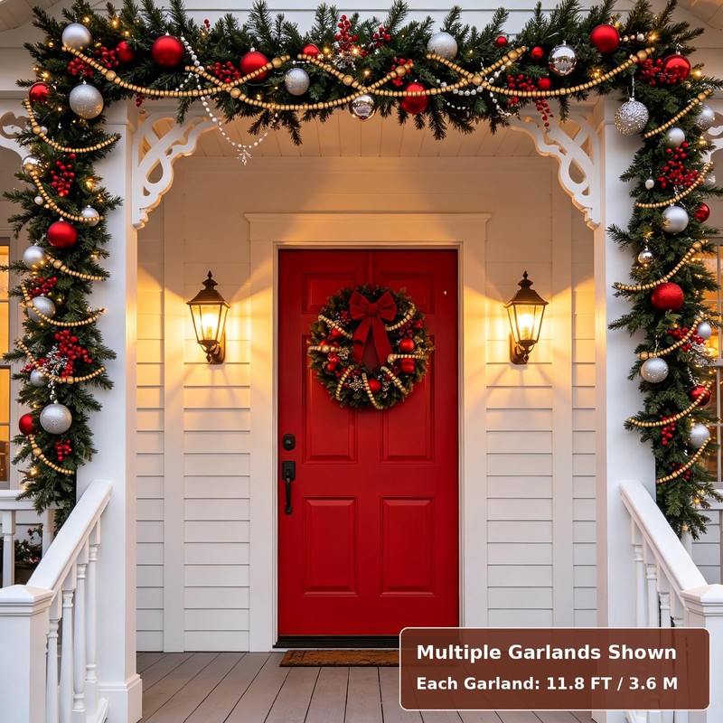 Gold Christmas Wood Bead Garland, 12 FT Farmhouse Boho Tree