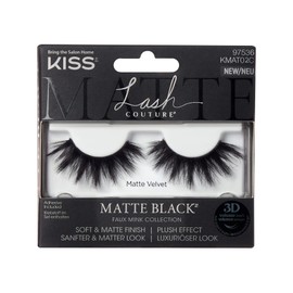 KISS Lash Couture Matte Black Collection 1 Pair of False Eyelashes, Matte Velvet, Soft and Matte Faux Mink Lashes with KISS-Flexi Eyelash Band, Includes Eyelash Glue