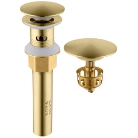 MIAOHUI Pop Up Sink Drain with Overflow, Bathroom Lavatory Vessel Vanity Sink Drain Stopper, Built-in Anti-Clogging Strainer Fits Standard American Drain Hole(1-1/2" to 1-3/4") (Brushed Gold)