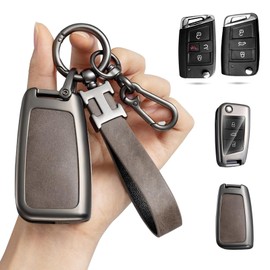 VTZAQZSS Funda para llave Volkswagen, Compatible con VW Golf, Polo, Jetta, Tiguan, Atlas GTI, 3 botones y 4 botones, Funda de Piel y Acero Inoxidable para Accesorios VW