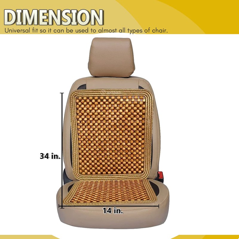ZONETECH Wooden Beaded Car Driver Seat Cushion - Natural Double