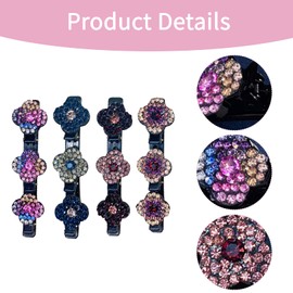 Pack of 4 Double Layer Hair Clips, Glitter Crystal - Stone Braided Hair Clips, Hummingbird Hair Clip with Crystal Flower, Braided Hair Clips, Hair Clip with 3 Clips, for Women, Girls