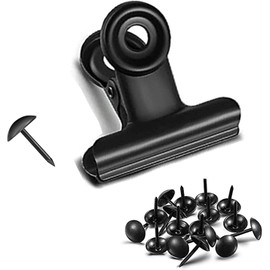 Bulldog Clips with Hole for Push-pin, Paper File Clips with Strong Spring, Small Metal Binder Clips, Seal Clamps for Coffee Tea Food Bags, Decorative Clips for DIY Photo Grid (Black, 50 mm)