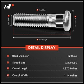 A-Premium 20Pcs M12-1.5 Wheel Studs Compatible with Honda CR-V Civic Accord Crosstour Odyssey Pilot Element Clarity Prelude HR-V Acura MDX TL RL TLX RDX
